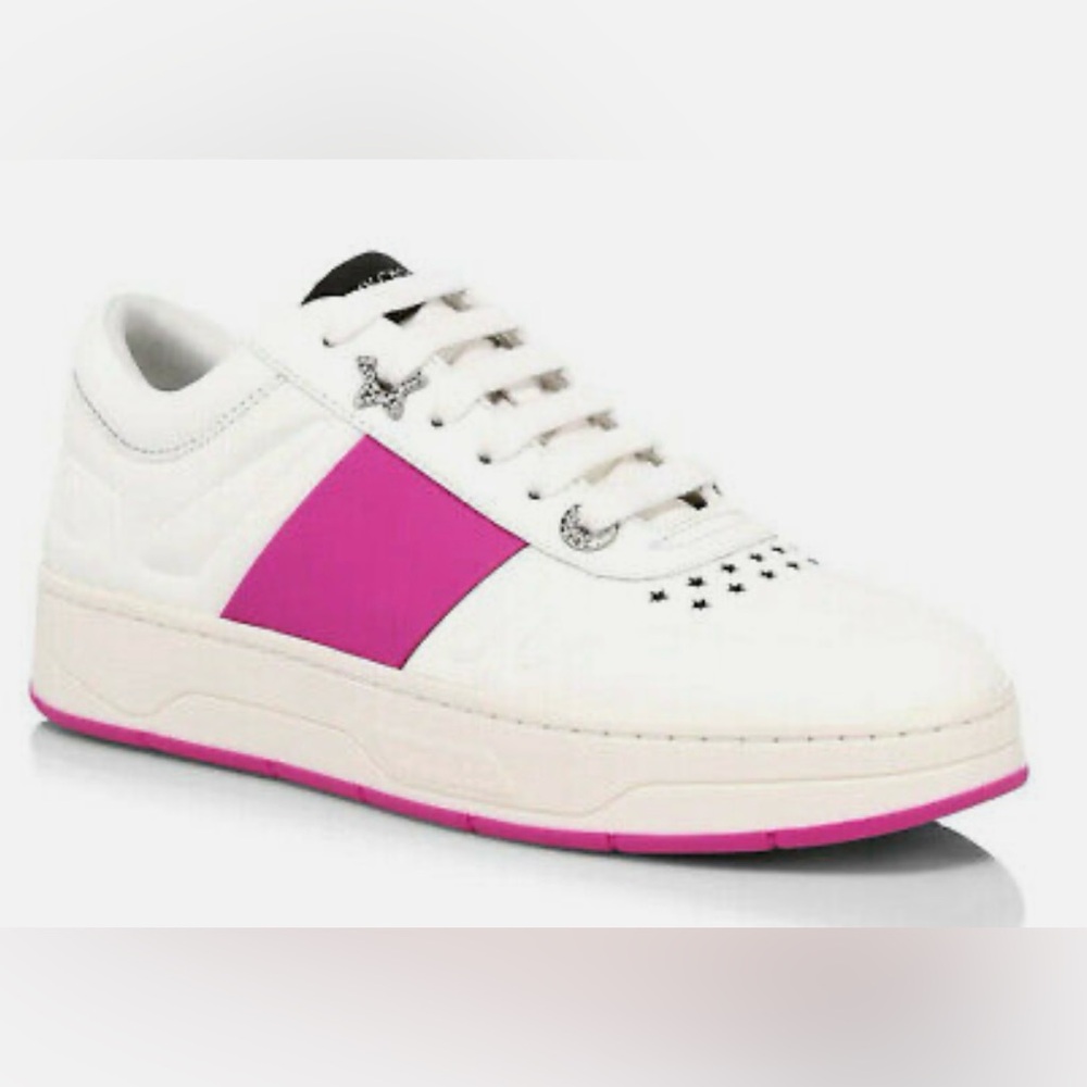 PRISTINE Jimmy Choo Hawaii Leather Stripe Flatform Sneakers - Picture 2 of 12